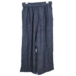 Sigrid Olsen Womens Blue 100% Linen Wide Leg Elastic Waist Pants Size M Chambray